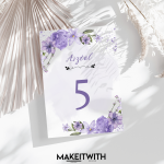 Asztalszám - Lila Klematisz Virágos