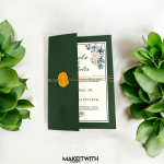 Elegáns Zöld Esküvői Meghívó Arany Viaszpecséttel